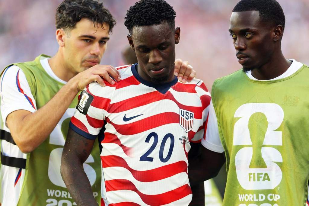 USMNT forward Folarin Balogun walking off the pitch at Levi's Stadium during the 2026 World Cup.