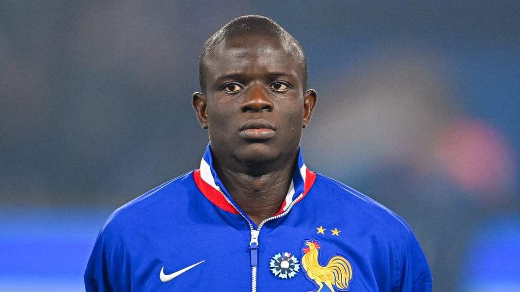 N'Golo Kante smiling during a training session with the France national team