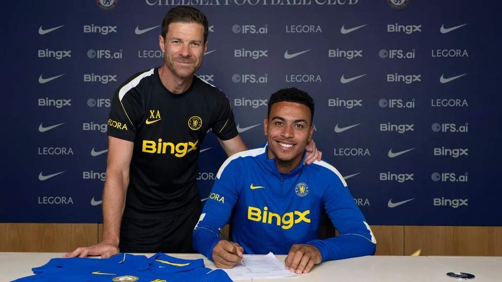 Morgan Rogers smiling after completing his record £117m transfer to Chelsea