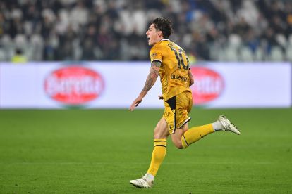 Nicolo Zaniolo celebrates scoring a goal for Udinese Calcio in Serie A match