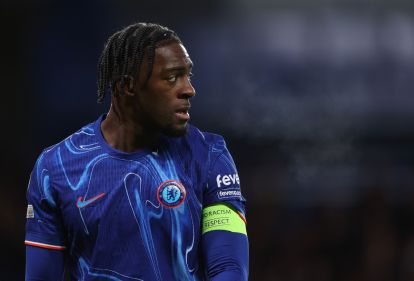 Axel Disasi playing for Chelsea during a UEFA Conference League match at Stamford Bridge